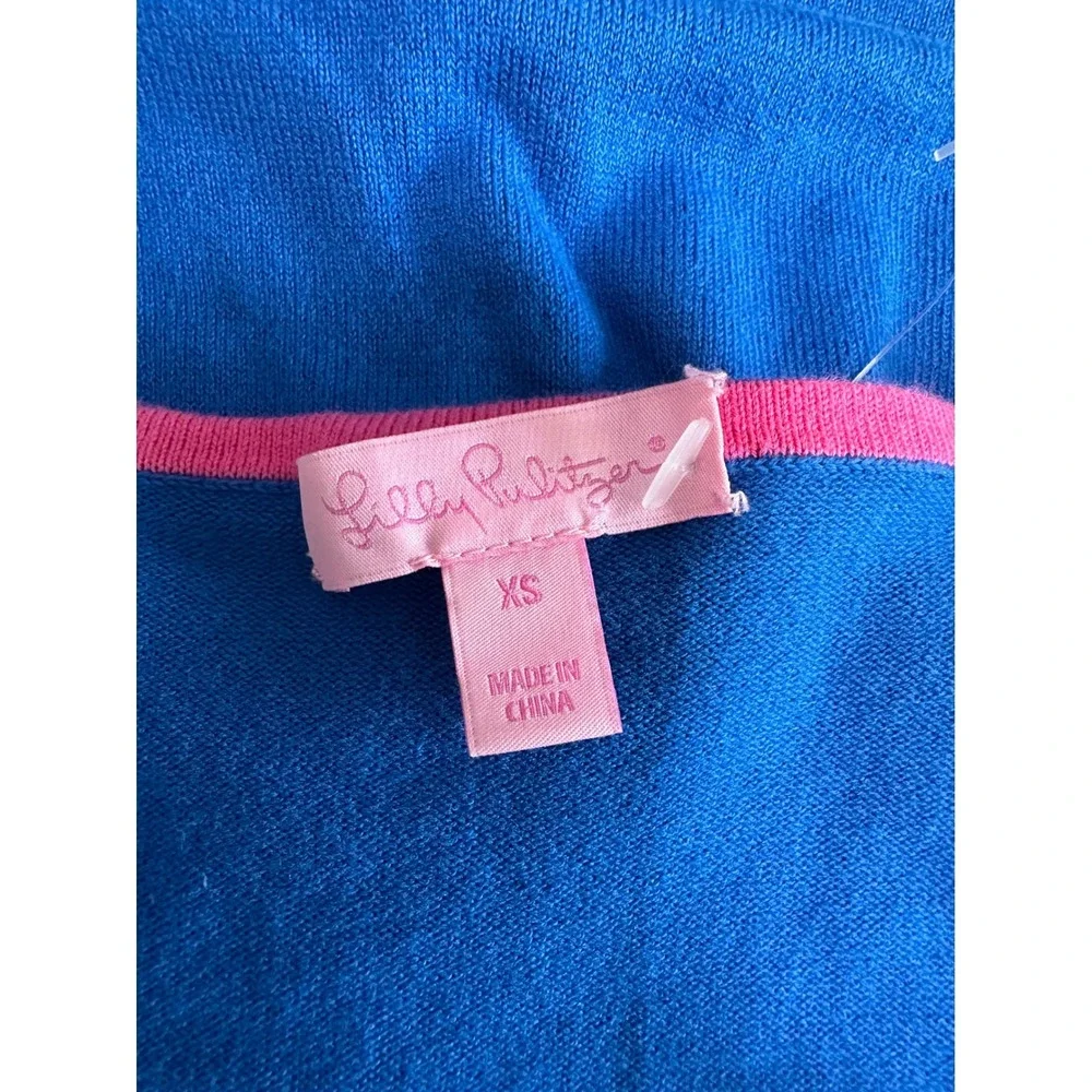 Lilly Pulitzer Sweater Women XS Blue Excellent V-Neck Cotton Blend Long‎ Sleeve